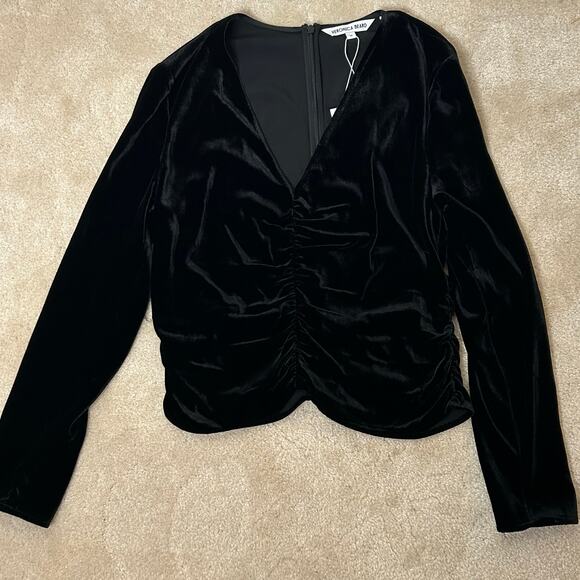 Veronica Beard Palona Top in Black Velvet Ruched V-neck Sz 10 NWT! - Picture 5 of 11